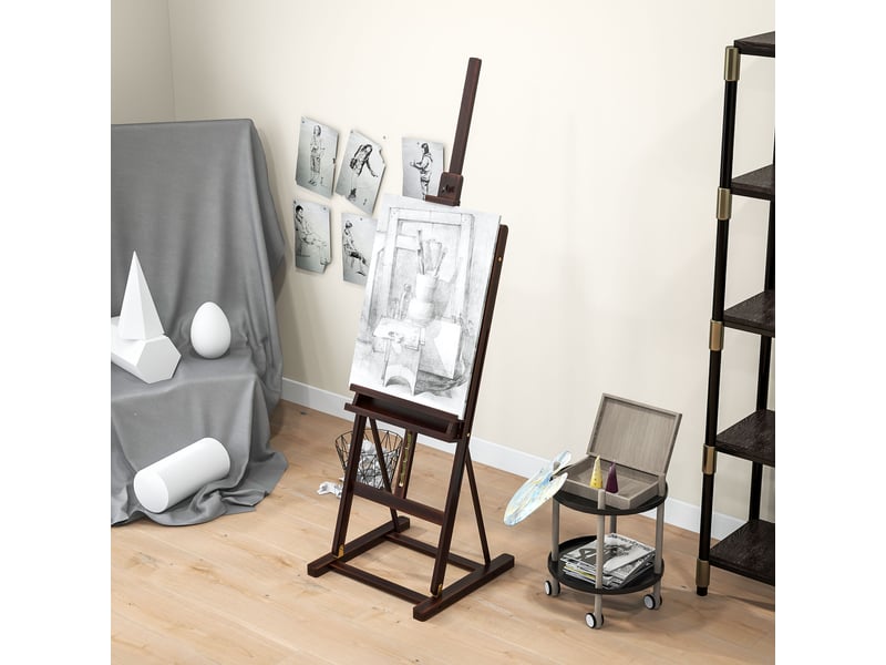  Chevalet en bois hauteur réglable 171-230cm marron chevalet peinture avec rangement inclinaison réglable 80° max.  - Conforama W