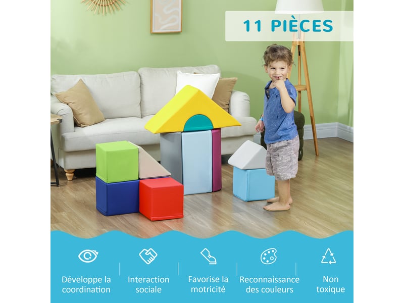  Parcours de motricité bébé 11pcs, module motricité bébé en mousse avec housse en polyuréthane et remplissage en epe, multicolore  - Conforama D
