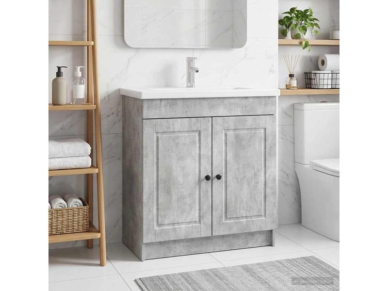  Armoire sous évier de salle de bain, meuble de rangement gris béton shl3086  - Conforama B