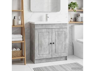 Armoire sous évier de salle de bain, meuble de rangement gris béton shl3086