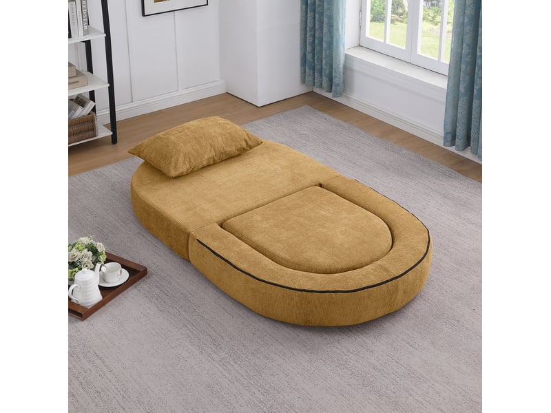 Fauteuil convertible pliable 1 place avec accoudoirs amovibles, dossier coussin et dessous antidérapant en chenille jaune - Conforama D