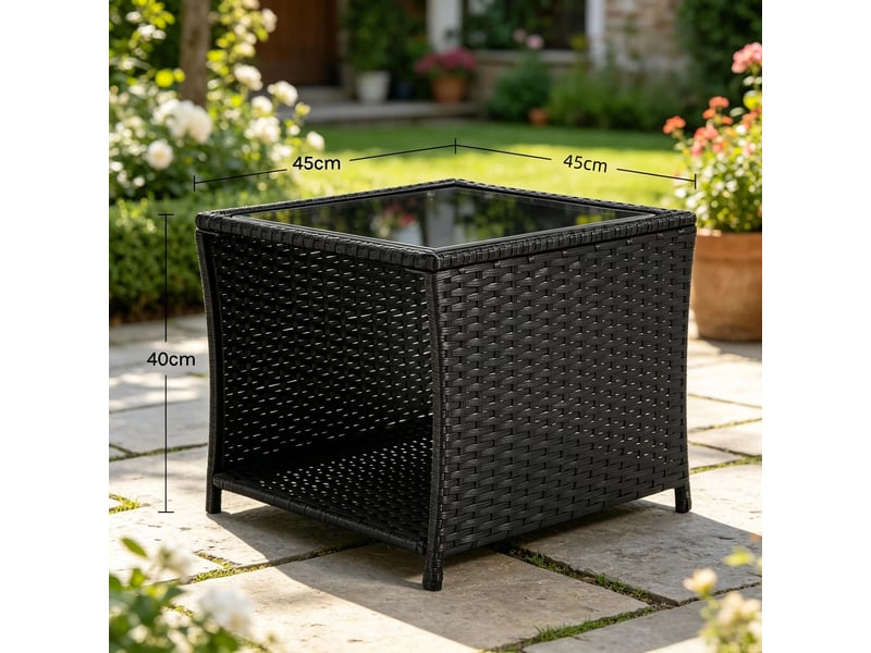 Table de jardin en rotin, petite table d’appoint, table patio avec rangement, table basse extérieure - Conforama C