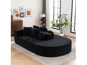 Canapé modulable convertible 5 places noir en tissu, confort mousse et configuration flexible pour salon