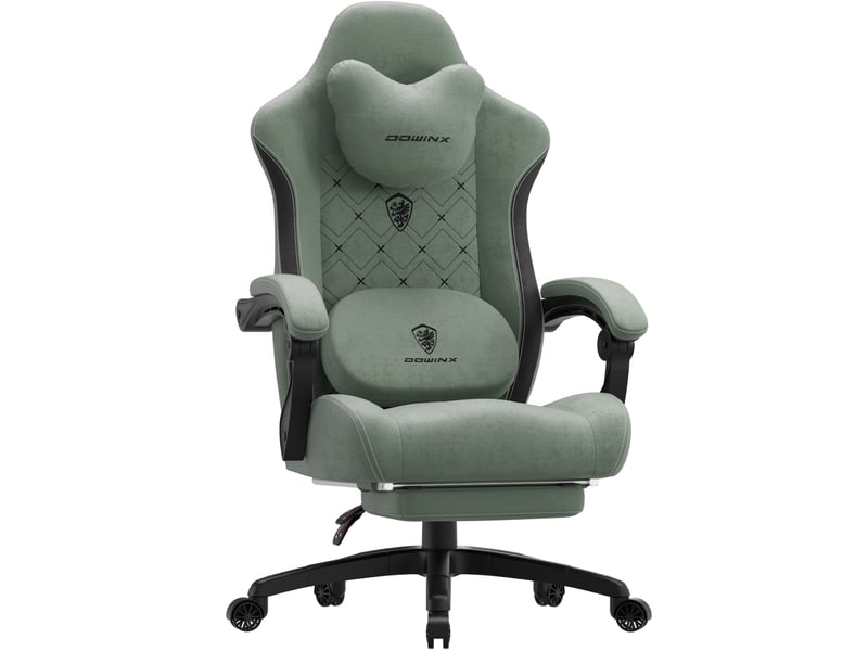  Fauteuil de bureau et gaming ergonomique – modèle large – fonction chauffage et massage – soutien lombaire – accoudoirs – repose-pieds – vert  - Conforama A