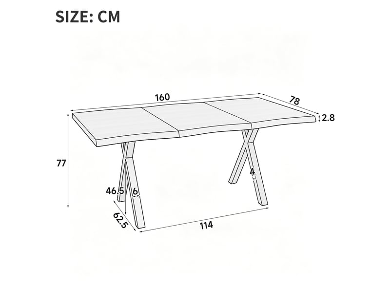 Table à manger 160x78x77 cm plateau ondulé, pieds en x en métal, en mdf couleur bois clair et noir  - Conforama C