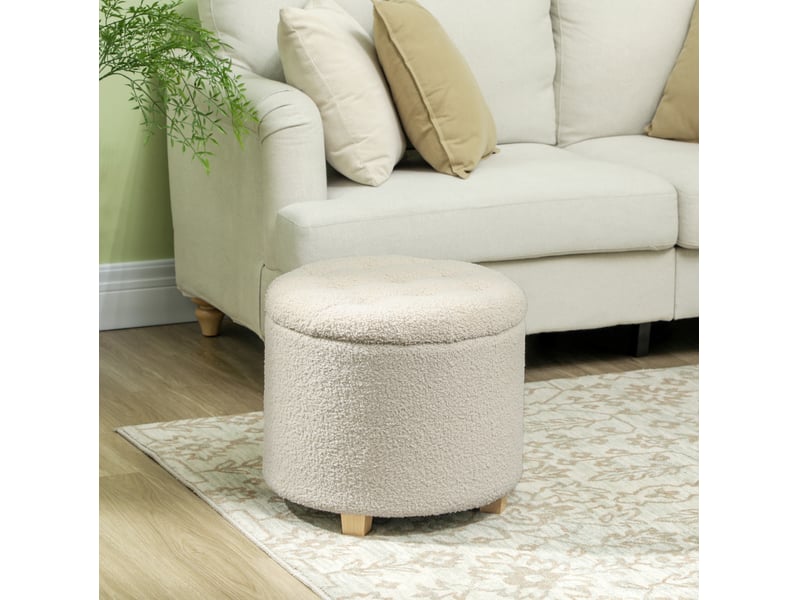  Pouf de rangement 45x45x41 cm avec couvercle bois blanc crème  - Conforama B
