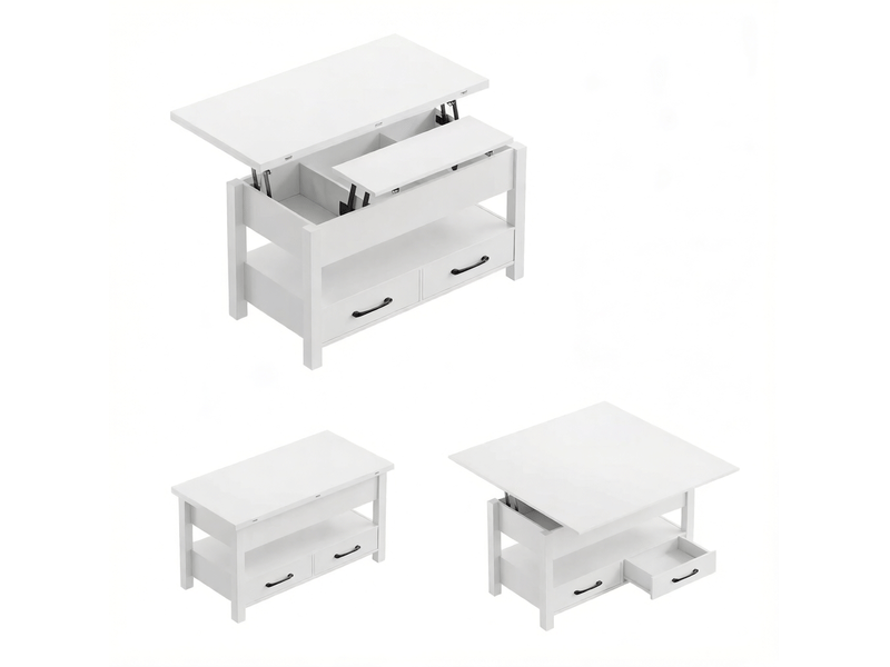  Table basse relevable extensible 100 x 50,5 cm – blanc – 2 tiroirs et rangement, repas ou bureau  - Conforama A