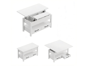Table basse relevable extensible 100 x 50,5 cm – blanc – 2 tiroirs et rangement, repas ou bureau