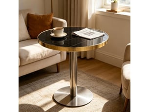 Table d'appoint ronde,60x60x74 cm,mdf et acier inoxydable,noir effet marbre et doré