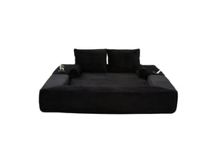 Canapé à noyau à ressorts structure indéformable assise confortable poches intégrées porte-gobelets coussin à mémoire de forme et deux coussins décoratifs emballage sous vide montage rapide