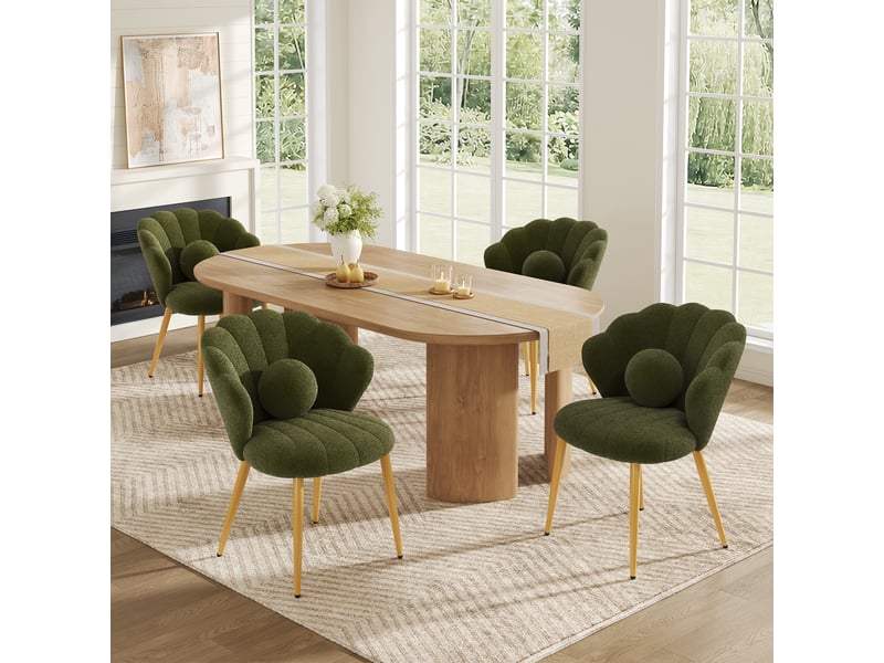  Lot de 4 fauteuils - 60x62.5x83 cm - tissu bouclé - assise rembourrée - dossier coquillage - pieds en métal - usage quotidien - vert CozyNest - Conforama B