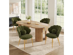 Lot de 4 fauteuils - 60x62.5x83 cm - tissu bouclé - assise rembourrée - dossier coquillage - pieds en métal - usage quotidien - vert