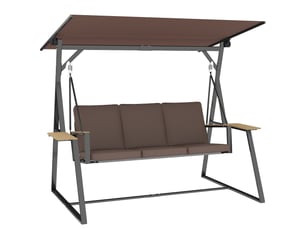 Balancelle de jardin 3 places, toit orientable 60° uv50+, structure metallique 360 kg, bacs lateraux, coussins rembourres, 222 x 131 x 175 cm