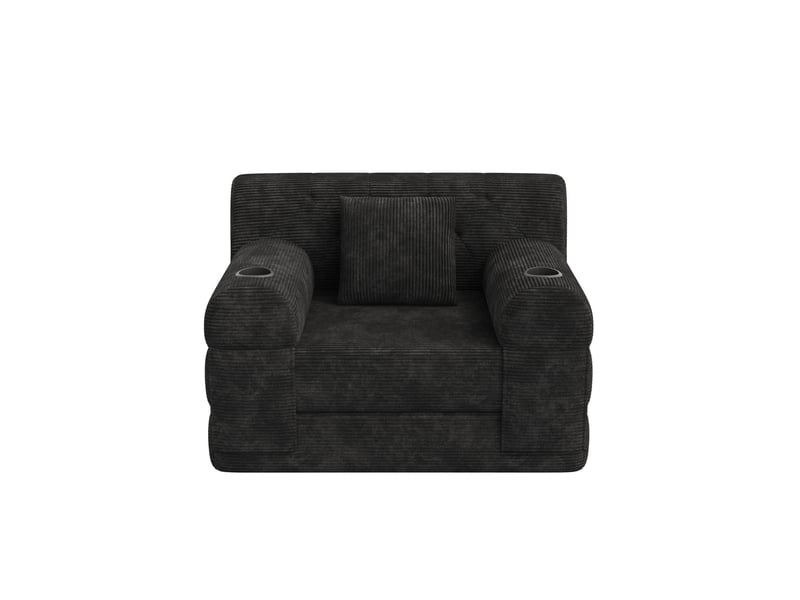  Canapé convertible compressé 1 place à dossier haut, en velours côtelé noir  - Conforama E
