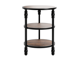 Table d'appoint ronde 3 niveaux, 3 étagères rangement, style industriel bois métal, cadre acier, salon chambre petits espaces: rétro