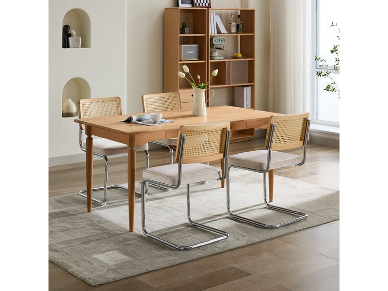  Lot de 2 chaises cantilever en velours doré et cannage piètement traîneau en acier chromé  - Conforama D
