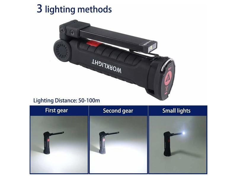  Lampe de travail rechargeable par usb, torche de lampe de poche dinspection led cob lampe de travail magnétique mini lampe de poche portable avec base  - Conforama B