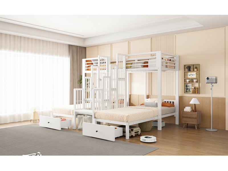  Lit jeune, 248x204x180 cm, rangement intégré, tiroirs, en acier, blanc cao-LDB00675AAK-conf-NEW - Conforama D
