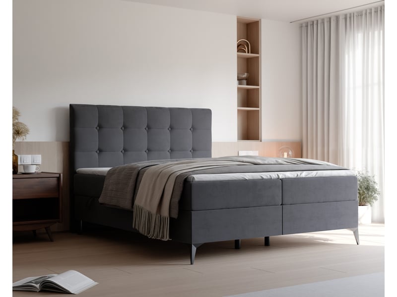  Lit coffre bailey - 180x200 cm - avec matelas et surmatelas - velours doux - gris foncé BAILEY - Conforama B