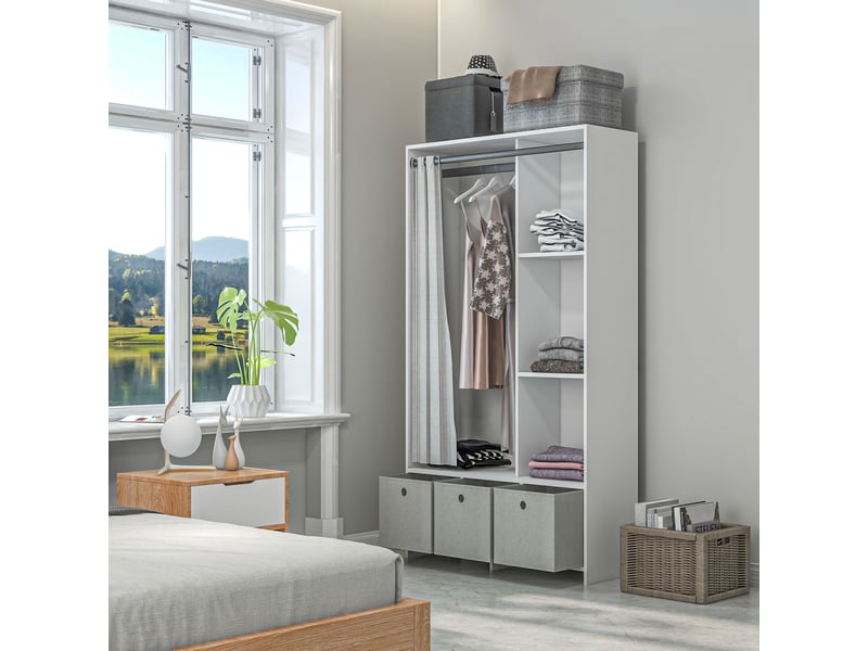  Armoire penderie armoire de rangement avec tringle rideaux 3 tiroirs en tissu amovibles blanc 105 x 48 x 160 cm  - Conforama D