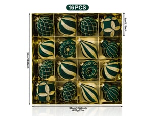 Lot de 16 boules de noël velours vert foncé, 8cm – paillettes dorées, décoration pour sapin et fêtes