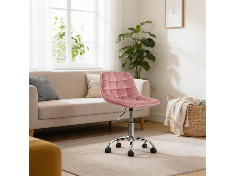  Chaise de bureau 43 x 35,5 x 60-87,5 cm - hauteur réglable -  assise capitonnée en tissu velours - rose  - Conforama D