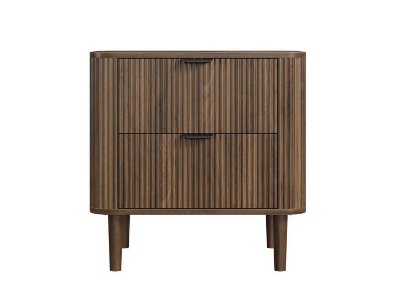  Table de chevet 57 x 40 x 57 cm en mdf finition bois foncé, 2 tiroirs rainurés, style moderne intemporel  - Conforama A