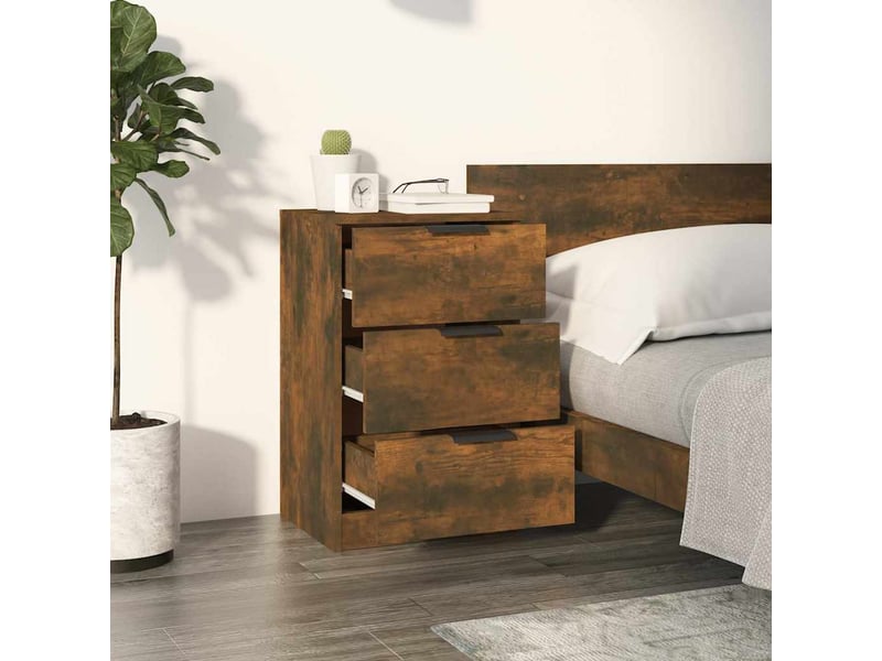  Lot de 2 tables de chevet - cabinet de chevet - table de nuit chêne fumé 40x36x65 cm  - Conforama B