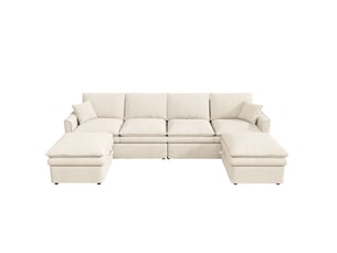 Canapé d'angle modulaire 6 places 277x135x80 cm – beige – poufs mobiles avec rangement et ports usbtype-c