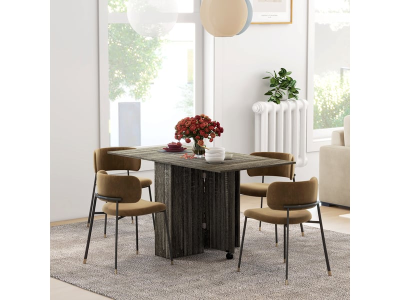  Table à abattants avec 2 étagères inférieures pour 6 personnes maximum, en bois, 140 x 75 x 74 cm, grise  - Conforama C