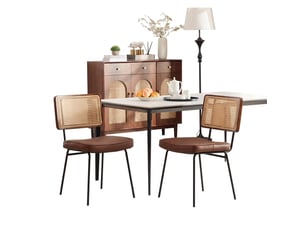 Lot de 2 chaises de salle à manger en cuir pu style vintage, chaises sans accoudoirs avec dossier aspect rotin, marron