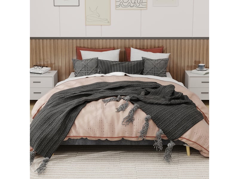  Cadre lit 160x200 cm velours néerlandais gris base basse sans sommier gaz ni tête ni matelas  - Conforama E