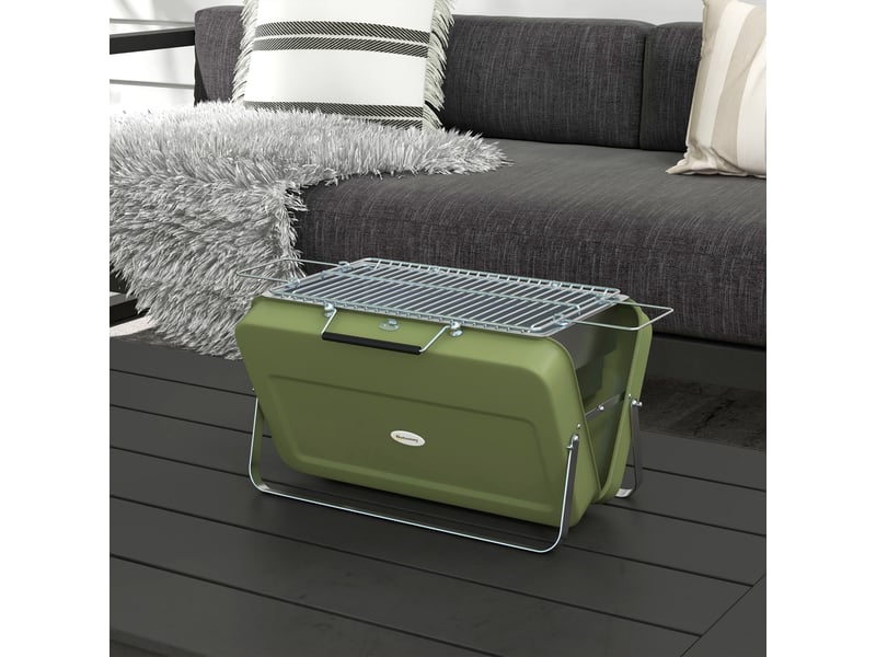  Barbecue portable au charbon de bois, mini barbecue pliable, avec bac à charbon et récupérateur de cendres, boîtier en métal, vert  - Conforama D