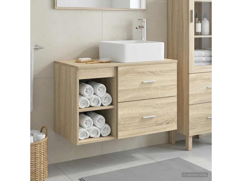  Ensemble de mobilier de salle de bain 2 pcs chêne sonoma shl5998  - Conforama B