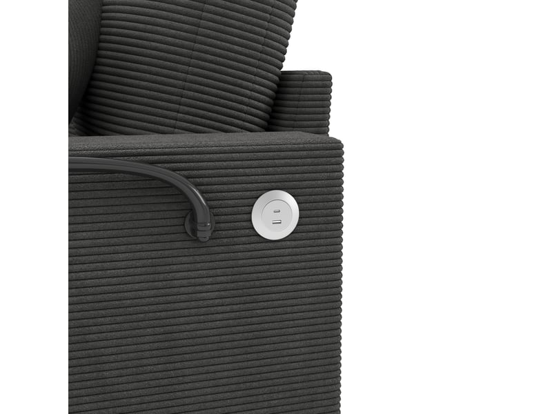  Canapé droit convertible 2 places en velours côtelé gris avec usb-c, porte-téléphone et deux porte-gobelets  - Conforama D