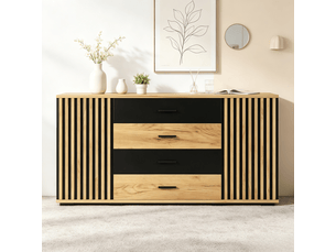 Buffet 2 porte(s)  4 tiroir(s) PEXCHO  - 140 cm coloris noir 