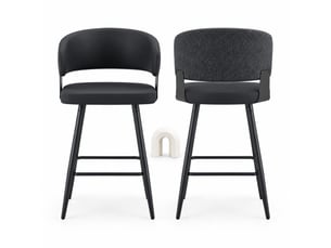 Chaise de salle à manger avec accoudoirs et dossier enveloppant  - simili cuir noir - 82 × 46 × 56 cm