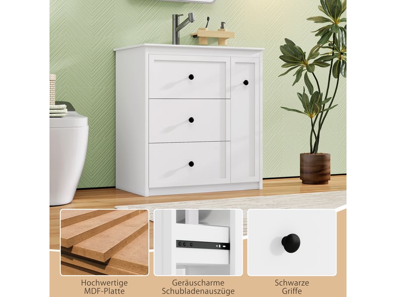  Meuble sous-vasque avec vasque céramique 4 tiroirs blanc 76,2 x 46,2 x 82 cm NK000020AAK - Conforama E