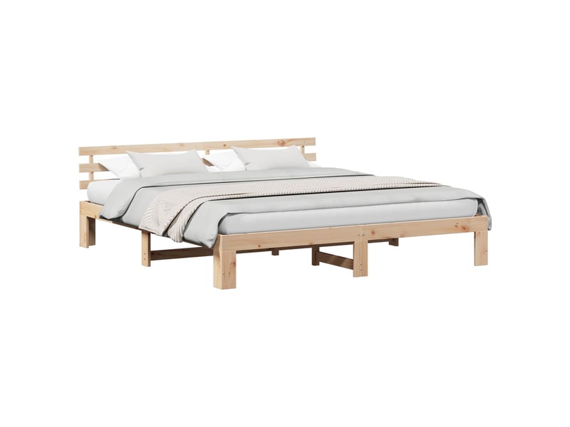 Lit double- lit adulte - cadre de lit avec tête de lit naturel 200 x 200 cm pin massif - Conforama A