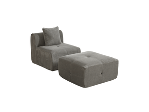 Canapé modulable 1 place en chenille gris, 77 x 157 x 75 cm, sans montage, livré compressé, base antidérapante, coussins inclus, avec repose-pieds