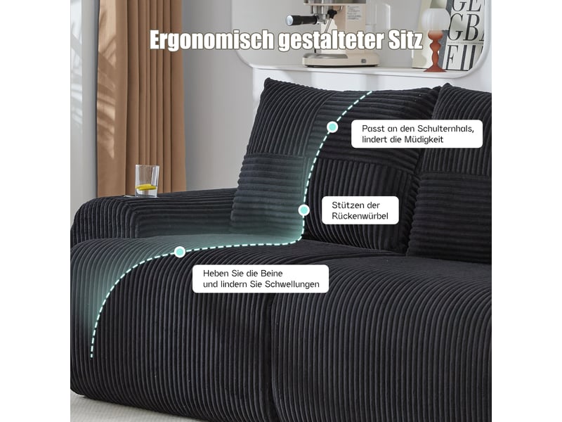  Canapé modulable, canapé de salon – noir, porte-gobelets, en velours tricoté  - Conforama E