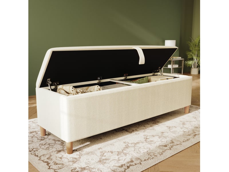Banc de lit coffre 165x38x46 cm en tissu côtelé beige avec ouverture hydraulique - Conforama B