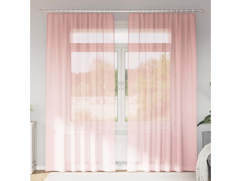  Lot de 2 rideaux en voile, voilages avec passe-tringles rose cf44479  - Conforama B