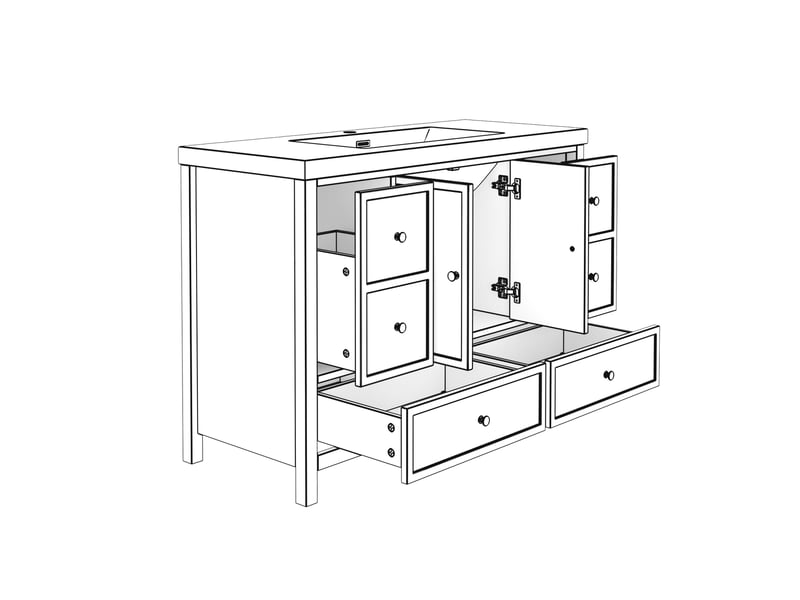  Vasque de salle de bain blanche 120x50x86.5 cm avec quatre tiroirs silencieux portes doubles soft-close et lavabo en résine intégré  - Conforama D