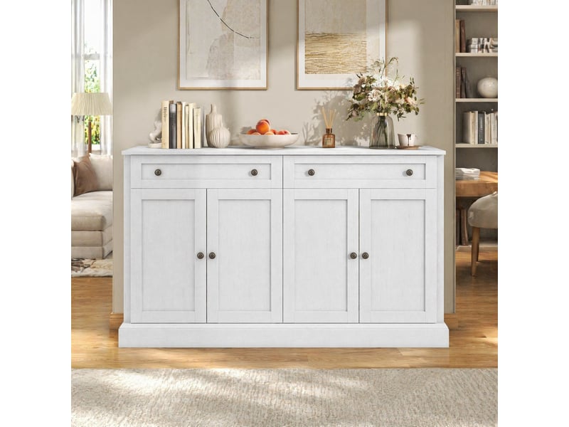  Buffet bas 4 portes et 2 tiroirs blanc antique, 150 x 40 x 86 cm  - Conforama D