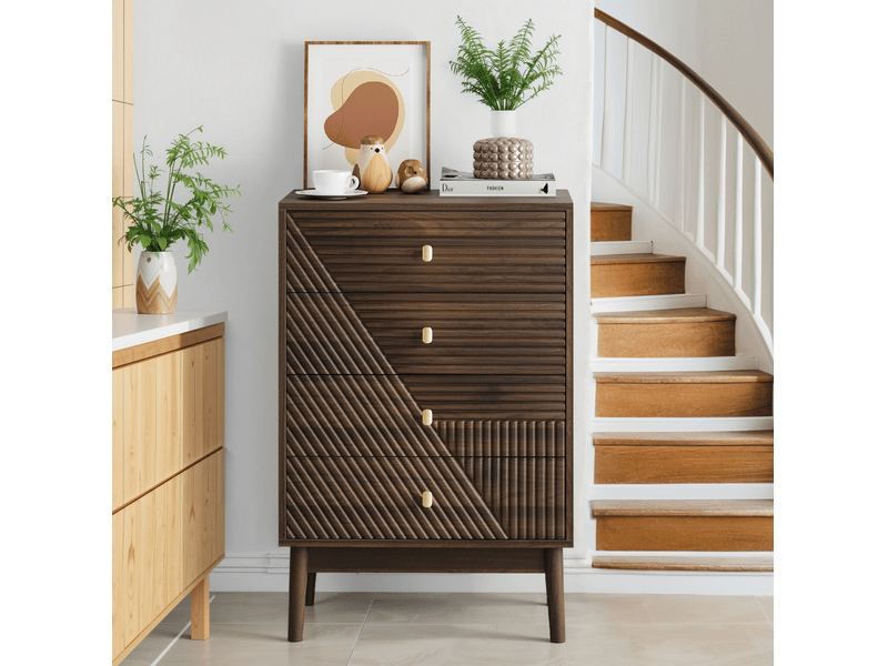  Commode 60x40x90 cm coloris noyer avec 4 tiroirs  - Conforama D