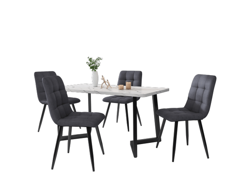  Lot de 4 chaises de salle à manger, chaise grise, chaises design rembourrées avec dossier, assise en lin, structure en métal  - Conforama A
