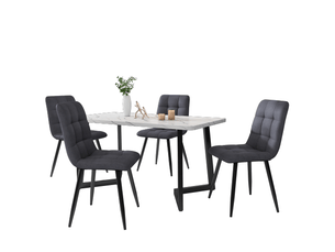 Lot de 4 chaises de salle à manger, chaise grise, chaises design rembourrées avec dossier, assise en lin, structure en métal