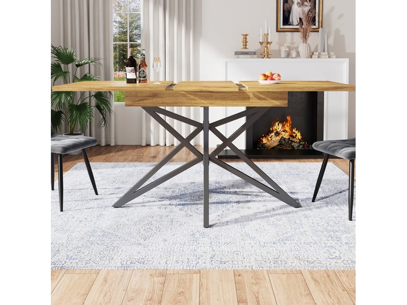 Table à manger extensible, 120-160x80x76 cm, repas, salle à manger, plateau mdf et bois, piètement métal, coloris noir - Conforama D