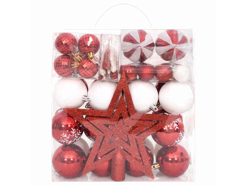  Ensemble de boules de noël 64 pcs rouge et blanc  - Conforama A